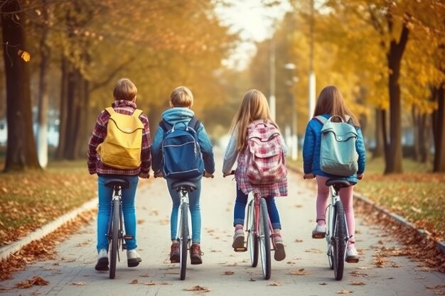 Groupe d'enfants faisant du vélo dans un parc